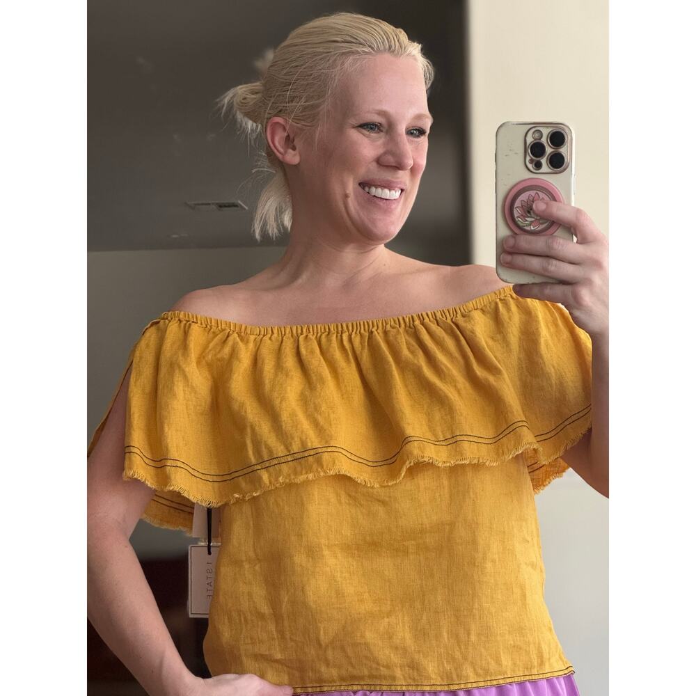 NWT 1.State Off the Shoulder Yellow Short Sleeve Ruffle Blouse for Women size XS
